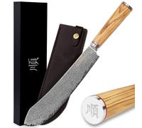 Couteau de boucher, lame de 10 pouces, acier VG10 damasquiné, manche en bois d'olivier, étui en cuir