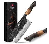 Couteau de chef, 18,5 cm, acier damasquiné, finition martelée, manche en chêne clair