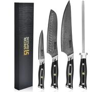 Couteau de chef 4 pièces de luxe avec aiguiseur diamant, en acier damassé, couteau universel, dans une boîte cadeau | YD312