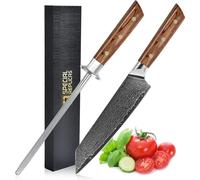 Couteau de chef Couteau de luxe avec aiguiseur de couteau avec diamant, en acier damassé, couteau universel, dans une boîte cadeau | YD75-10