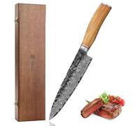 Couteau de chef de 20 cm, acier damas VG10, manche en bois d'olivier, finition martelée