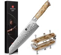 Couteau de chef Kiritsuke, acier damasquiné, lame de 21 cm, manche en bois de frêne, présenté dans une boîte cadeau