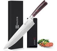 Couteau de chef professionnel de 25 cm, en acier inoxydable, avec manche en bois de pakka, lame en acier carbone