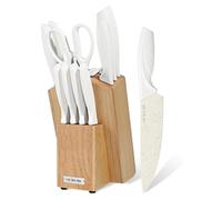 Couteau de cuisine - Ensemble de 13 pièces - Acier inoxydable allemand - Bloc à couteaux blanc avec affûteur intégré