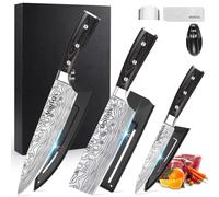 Couteau de cuisine ensemble de couteaux bloc à couteaux - 3 pièces - Acier inoxydable, 56 ± 2 HRC - Avec affûteur