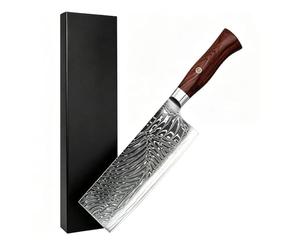 Couteau de Cuisine Nakiri Chinois Damas 67 Couches Forgé, Lame Plat 15°, Manche Santal Ergonomique, Couteau Polyvalent pour Viande Légumes, Cadeau Cuisine Pro et Domestique