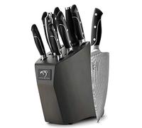 Couteau de Cuisines, Set Couteaux Acier Inoxydable Damas 9 Pieces, Bloc de Couteaux avec Couteau de Chef, Bloc en Bois, Lot de Couteaux Cuisine Professionnelle