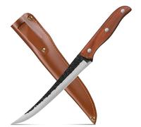 Couteau de filetage professionnel, 17,5 cm, en acier au carbone, avec étui en cuir