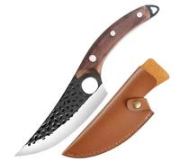 Couteau désosser pro VURAHOME T4 acier inox manche noyer + étui cuir 4mm - 27 cm