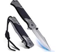Couteau d'extérieur en acier inoxydable à une main avec manche antidérapant et système de verrouillage Liner-Lock, cadeau pour homme