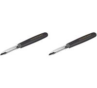 Couteau Éplucheur - 2 tranchants - Noir - Acier Inox - Lame 9cm - Épluche Légumes, Fruits - Préparation Culinaire - Gauchers - Droitiers - Qualité Professionnelle - 01419K (Lot de 2)