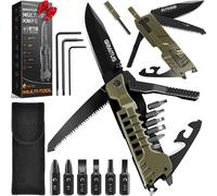 Couteau multifonction 17 en 1, couteau de camping, accessoires pour activités de plein air, gadgets de survie, avec scie, tournevis, ouvre-bouteille, sifflet, couleur verte