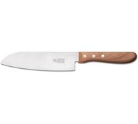 Couteau multifonction Herder « Santoku », inoxydable, finition bleue, manche en bois de cerisier huilé, blister à rabat