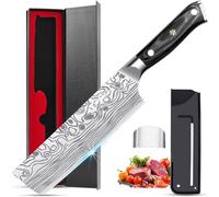 Couteau Nakiri de 18 cm, couteau de cuisine japonais, couteau de découpe, couteau asiatique pour légumes, fabriqué en acier inoxydable allemand 1.4116, avec manche en bois et étui de protection