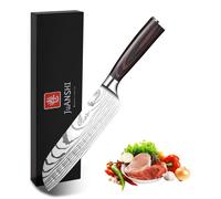 Couteau Santoku 18 cm, couteau de cuisine professionnel, en acier inoxydable, avec manche en bois de pakka. Couteau de cuisine asiatique