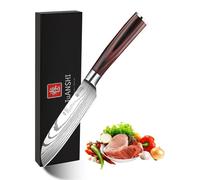 Couteau Santoku de 13 cm, en acier inoxydable à haute teneur en carbone, très tranchant, idéal pour les légumes, la viande et les fruits, avec un manche ergonomique