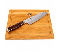 Couteau Santoku KAI Shun Premier Tim Mälzer 18 cm TDM-1702, couteau japonais + planche à découper en bois faite main 30x18 cm (chêne)