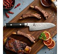 Couteau Santoku Yaxell, lame de 12,5 cm, acier damassé inoxydable 69 plis, manche en Micarta.
