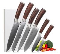 Couteaux de cuisine Damas - Ensemble 6 pièces - Bois de pakka - Coffret cadeau