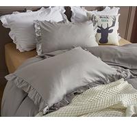 CoutrueBridal 2 Pack taie d'oreiller Volants 65x65cm Feuille de Lotus Oreiller en Microfibre Gris Couvre-oreillers taie d'oreiller Romantique