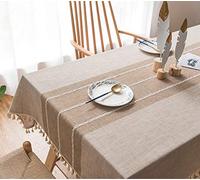 CoutureBridal Beige Nappe Carrée 90x90cm Coton et Lin Nappe de Jardin Pompon Décoration Nappe Anti Tache Nappe Cuisine Picnic Partie - Faite à la Main
