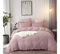 CoutureBridal Feuille de Lotus Housse de Couette 200x200cm + 2 taie d'oreiller 65x65cm Ado Fille Adulte Rose Volants Romantique Parure de Lit 2 Personne Avez Fermeture Éclair