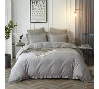 CoutureBridal Feuille de Lotus Housse de Couette 220x240cm + 2 taie d'oreiller 65x65cm Ado Fille Adulte Gris Volants Romantique Parure de Lit 2 Personne Avez Fermeture Éclair