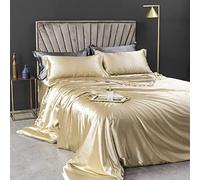 CoutureBridal Housse de Couette 240x260cm + 2 taie d'oreiller 65x65cm Or Parures de lit Ado Adulte 2 Personne Satin la Soie Lisse Linge de lit