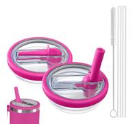Couverches de gobelet Stanley étanches, couvercles de remplacement réutilisables étanches pour gobelet Stanley avec 2 pailles et 1 brosse à paille (Rose Rouge) Lot de 2