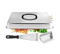Couvercle à badigeonner rectangulaire en acier inoxydable avec presse à viande et spatule, pour barbecue, cuisine, cuisine en plein air