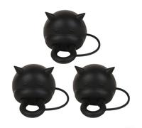 Couvercle à bec verseur créatif en silicone sans éclaboussures Noir 40 mm | Joint en silicone anti-fuite, versement sans éclaboussures, convient aux ouvertures de 40 mm, joli design de vache, lot de 3