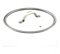Couvercle de casserole en verre trempé avec poignée en silicone et bord en acier inoxydable 304, convient pour poêles et casseroles de 16 cm à 26 cm, couvercle résistant à la chaleur avec grille