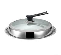 Couvercle de poêle, en acier inoxydable, élégant, grand faitout en fonte, combinaison en verre pour wok, cuisine, maison (34 cm)