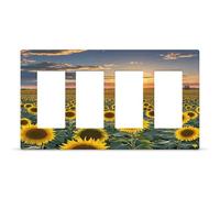 Couvercle de prise de courant onirique coucher de soleil d'un champ de tournesol, plaque murale à 4 interrupteurs cachés, plaque frontale en thermoplastique pour décorateur, prise de courant