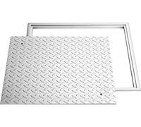 Couvercle de regard SucceBuy avec cadre 50 x 50 cm, couvercle carré pour fosses septiques, couvercle de regard robuste et antidérapant en acier au carbone pour les évacuations, adapté aux trottoirs, j