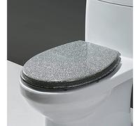 Couvercle de toilette, Abattant de toilette rond universel en résine scintillante, U/V/O, épais, fermeture lente, avec charnière acier inoxydable, facile à nettoyer(Silver)