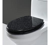 Couvercle de toilette, Abattant de toilette rond universel en résine scintillante, U/V/O, épais, fermeture lente, avec charnière acier inoxydable, facile à nettoyer(Black)