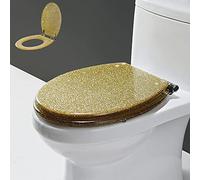 Couvercle de toilette, Abattant de toilette rond universel en résine scintillante, U/V/O, épais, fermeture lente, avec charnière acier inoxydable, facile à nettoyer(Gold)