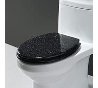 Couvercle de toilette, Siège de toilette en résine à paillettes, couvercle scintillant, rond, ovale, Installation facile, siège fermeture douce(Black)