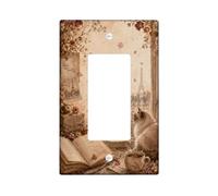 Couvercle d'interrupteur à bascule simple en forme de chat - Style vintage romantique - Fleur d'automne - Plastique beige - Taille standard - Accents muraux pour nouvel appartement, maison, chambre à