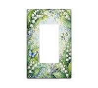Couvercle d'interrupteur à bascule simple en forme de papillon, muguets naturels printaniers, myrtilles, en plastique vert de taille standard, pour salon, chambre à coucher, décoration de bureau
