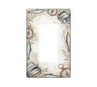 Couvercle d'interrupteur à bascule simple en forme de poisson, boussole nautique vintage en étain beige été plastique taille standard accents plaques d'interrupteur mural pour maison, salon, nouvel