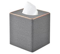 Couvercle en cuirPolyuréthanepour boîte de mouchoirs, forme carrée, couleur grise, dimensions : 13,3 x 13,3 x 14,6 cm