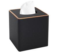 Couvercle en cuirPolyuréthanepour boîte de mouchoirs, forme carrée, noir, 13,3 x 13,3 x 14,6 cm