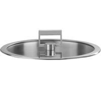 Couvercle plat Strate fixe ø 14 cm en verre trempé cerclé inox avec un bouton ra