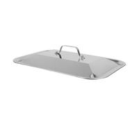 Couvercle pour Plat Inox Rectangulaire en Acier Inoxydable avec Poignée | Cloche pour Plancha, Protection Anti-éclaboussures, Usage Barbecue Maison, Argenté, Nettoyage Facile