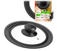 COUVERCLE UNIVERSAL KADAX 16/18/20 cm, couvercle universel pour casseroles et poêles, couvercle de poêle, couvercle en verre avec bord en silicone et trou de vapeur, couvercle de casserole (noir)