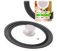Couvercle universel en verre – Convient aux casseroles et aux poêles – 20/22/24 cm – Poignée en silicone – Poignée plate – Beige – 1 pièce