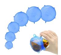 Couvercles en Silicone, 6 Pièces Couvercles en Silicone Extensibles, Rond Couvercle Silicone Alimentaire Extensible, Couvercle en Silicone Extensible, pour Bocaux, Bols, Bouteilles, Bleu