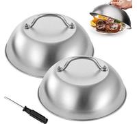 Couvercles pour burgers en acier inoxydable, lot de 2, diamètre 22,6 cm, couvercles de cuisson pour barbecue avec poignée anti-brûlure, pour cheeseburgers